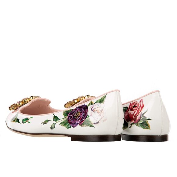 Dolce & Gabbana - Patent Leather Rose Brooch Ballet Flats BELLUCCI White Pink EU - Picture 5 of 5